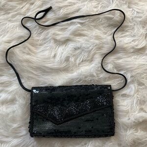 Vintage La Regale Ltd beaded sequin black evening‎ clutch shoulder purse elegant